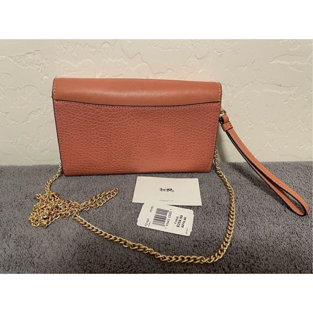 Coach Leather Chain Crossbody Melon/Gold Wristlet Clutch Handbag F31620 NWT - Picture 12 of 13